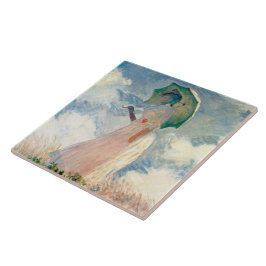 Kvinna med parasoll Claude Monet Vintage konst Kakelplatta