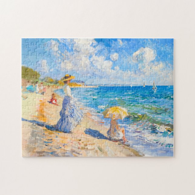 Kvinna med parasoll på stranden Impressionism Pussel (Horisontell)