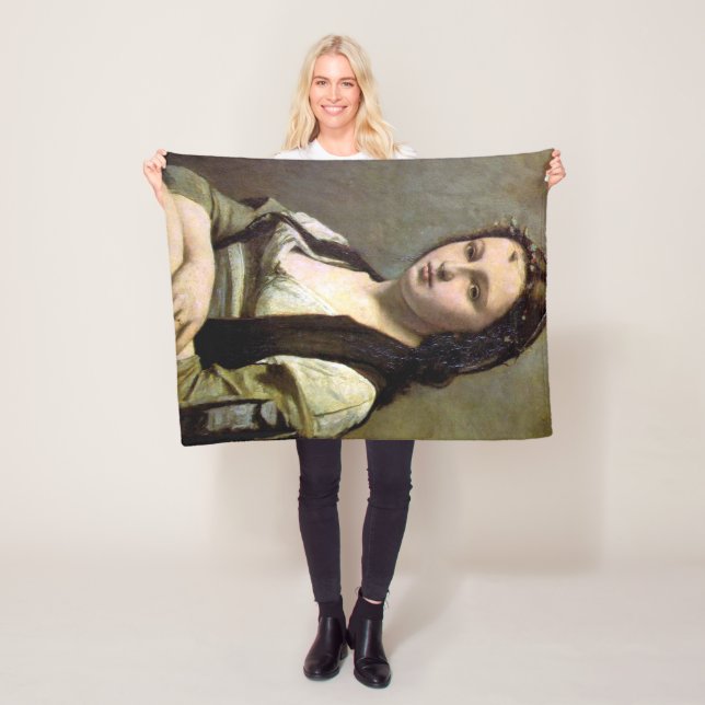 Kvinna med Pearl, Camille Corot, 1868-1870 Fleecefilt (På plats)