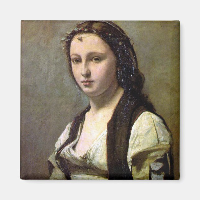 Kvinna med Pearl, Camille Corot, 1868-1870 Magnet (Framsidan)