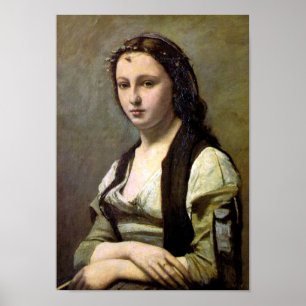 Kvinna med Pearl, Camille Corot, 1868-1870 Poster
