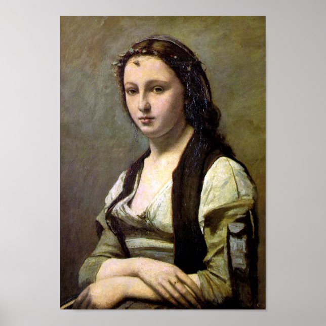 Kvinna med Pearl, Camille Corot, 1868-1870 Poster (Framsidan)