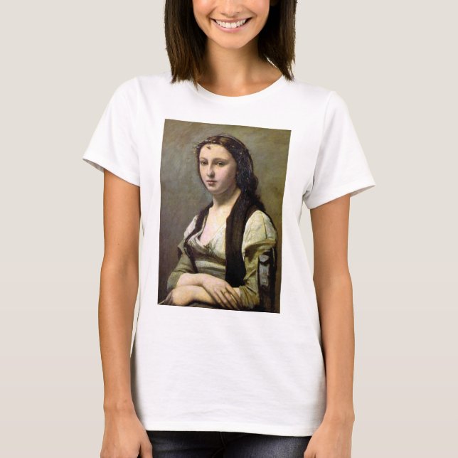 Kvinna med Pearl, Camille Corot, 1868-1870 T Shirt (Framsida)
