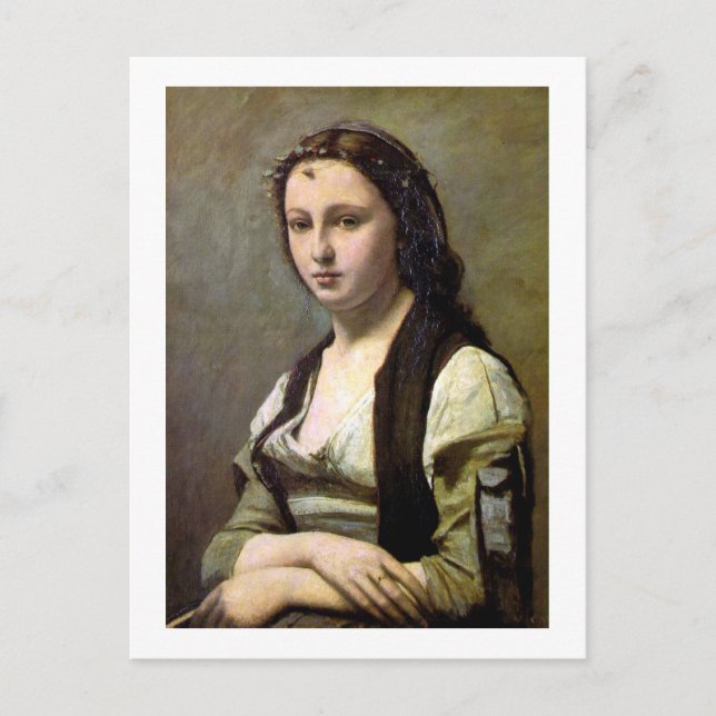 Kvinna med Pearl, Camille Corot, 1868-1870 Vykort (Framsida)