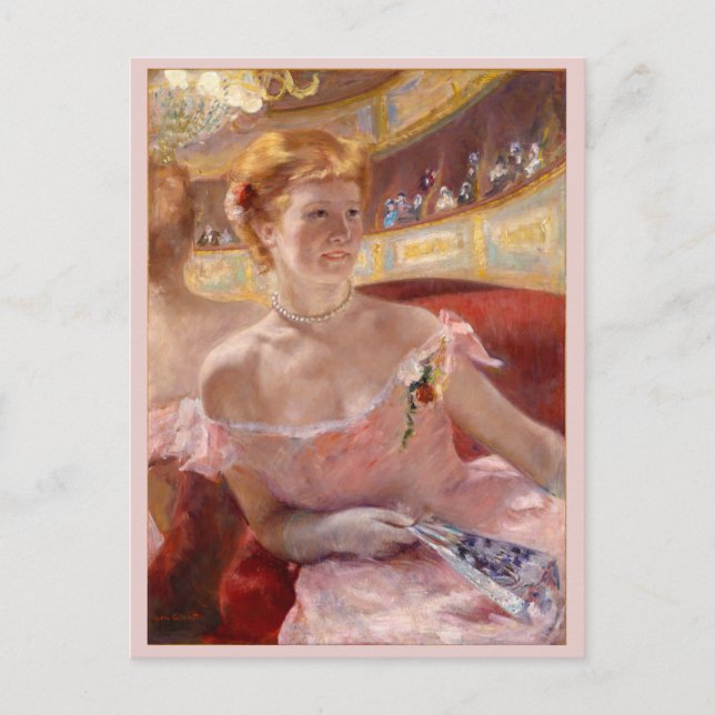 Kvinna med Pearl Necklace i Loge Mary Cassatt Vykort (Framsida)