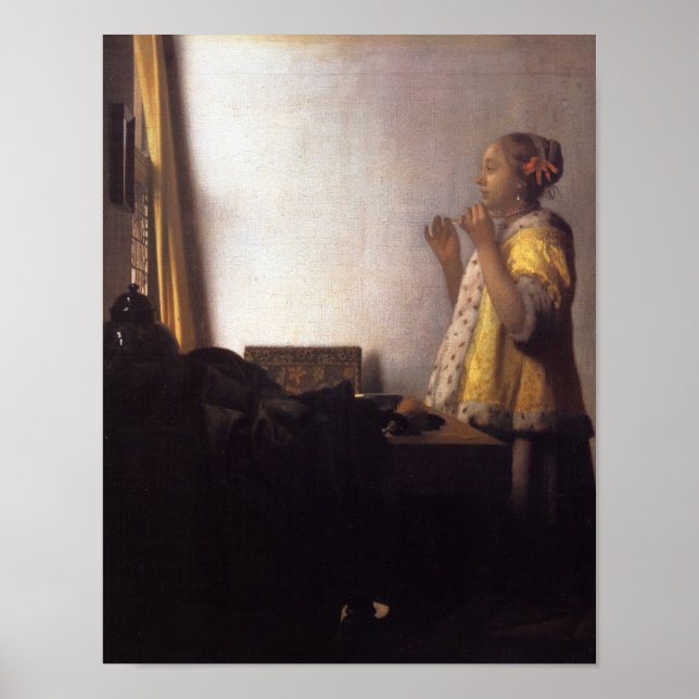 Kvinna med Pearl Necklace Poster (Framsidan)