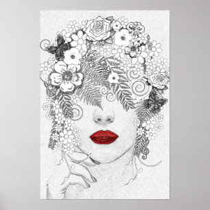 Kvinna med Red Läppar Poster
