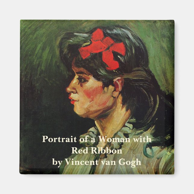 Kvinna med Red Ribbon Porträtt av Vincent van Gogh Magnet (Framsidan)