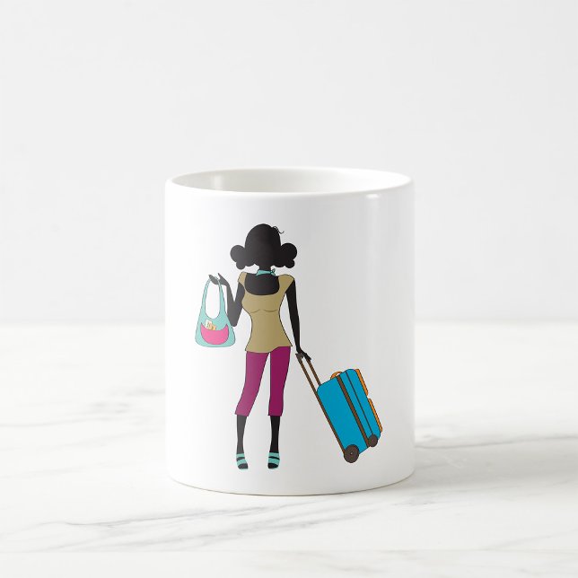 Kvinna med resväska kaffemugg (Skapare uppladdad)