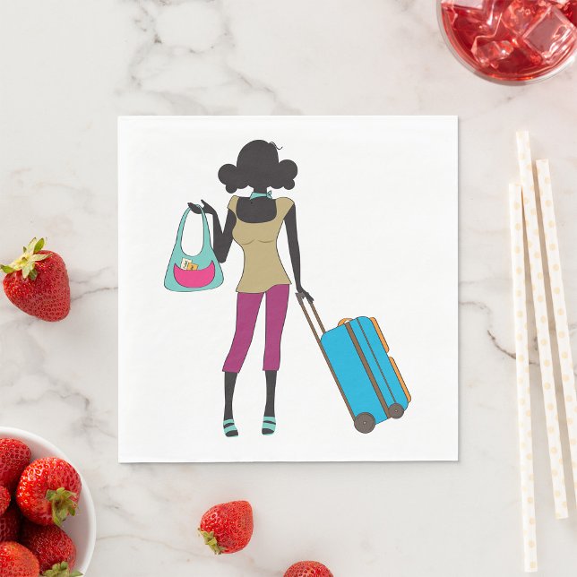 Kvinna med resväska pappersservett (Skapare uppladdad)