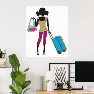 Kvinna med resväska poster