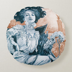 Kvinna med Ro, Alphonse Mucha Dekorativ kudde