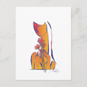 Kvinna med röda blommor vykort