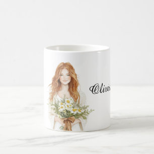 Kvinna med röda hår Prästkragar Kaffemugg