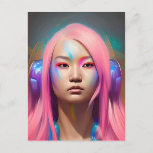 Kvinna med Rosa Hair Vykort