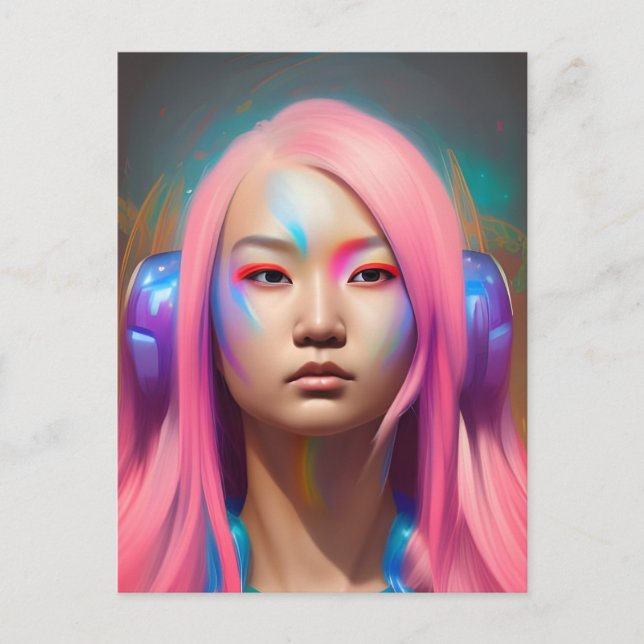 Kvinna med Rosa Hair Vykort (Framsida)