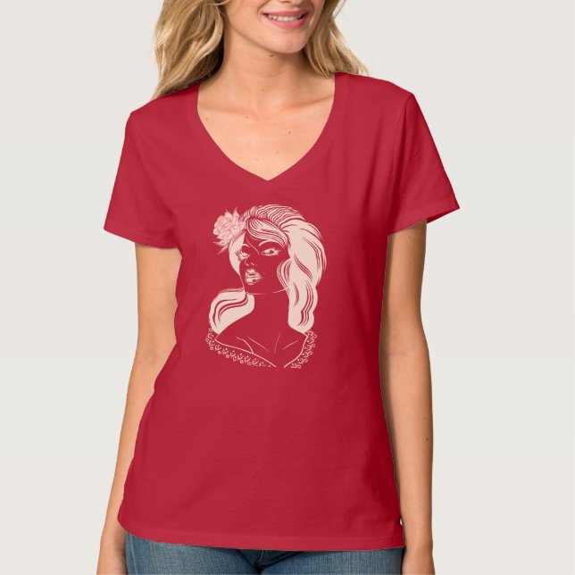 Kvinna med Rosa ros T Shirt (Framsida)