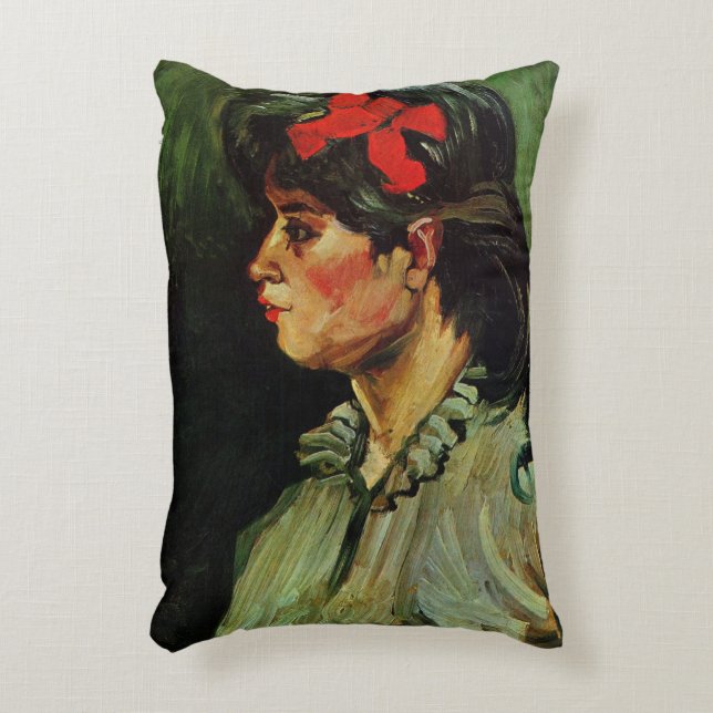 Kvinna med rött band Porträtt av Vincent van Gogh Prydnadskudde (Framsidan(Vertikal))