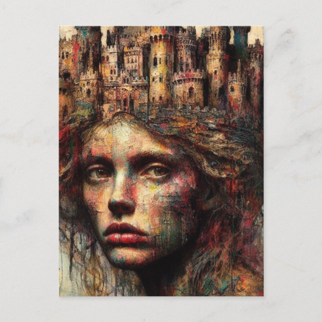 Kvinna med slott på huvudet vykort (Framsida)