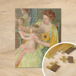 Kvinna med solros | Mary Cassatt Pussel<br><div class="desc">Kvinnor med solros (1905) av den amerikanska konstnären Mary Cassatt. Originalteckningen är en oljemålning på en arbetsyta som skildrar en porträtt av mor med en gult klänning och solros,  tittar i en spegel med sin unge dotter på hennes knä. Använda verktygen för att lägga till anpassningsbar eller anpassa bilden.</div>