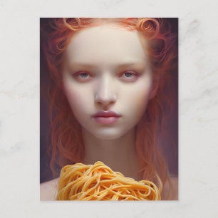 Kvinna med spaghetti vykort