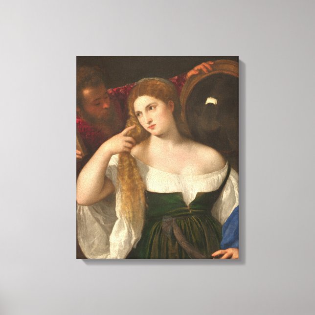 Kvinna med Spegel av titian Canvastryck (Framsida)