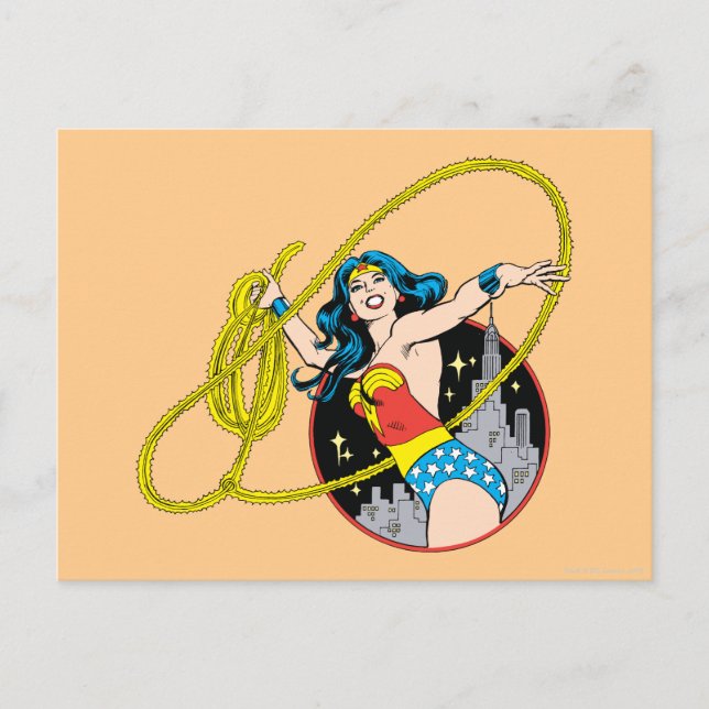  kvinna med stadsbakgrund vykort (Framsida)