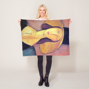 Kvinna med stor hatt, Modigliani Fleecefilt
