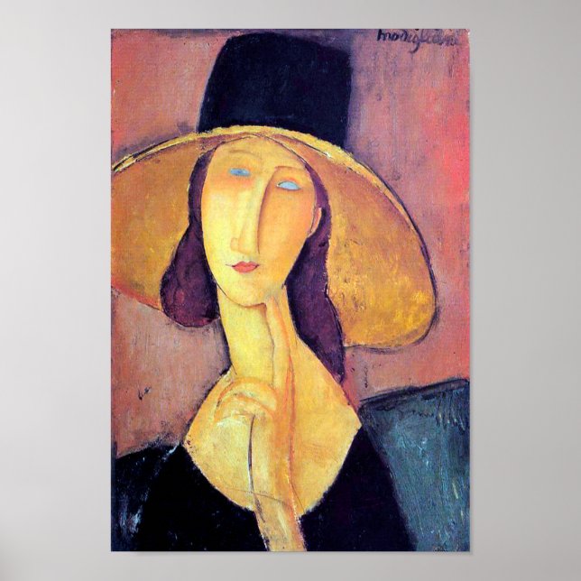 Kvinna med stor hatt, Modigliani Poster (Framsidan)