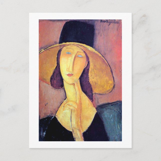 Kvinna med stor hatt, Modigliani Vykort (Framsida)