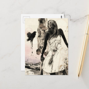 Kvinna med svamp surrealistisk collage vykort