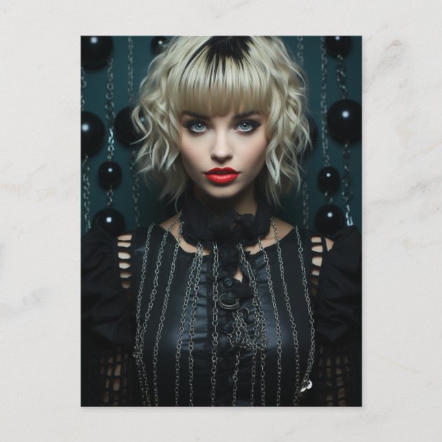 Kvinna med svart blöjdpunkt vykort (Framsida)