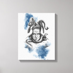 Kvinna med tentakler i håret fantasifullt surreali canvastryck
