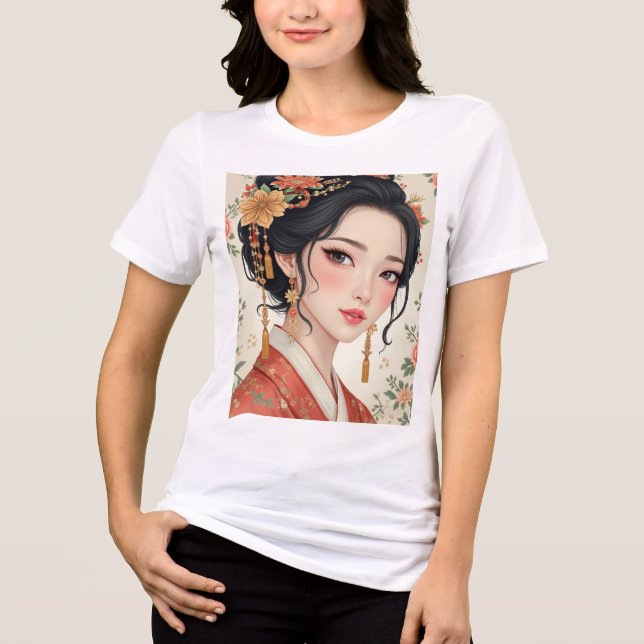 Kvinna med traditionella koreanska kläder t shirt (Framsida)