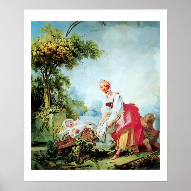 KVINNA MED TVÅ BARN Premium Canvas Poster (Framsidan)