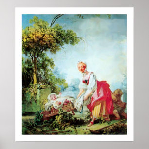 KVINNA MED TVÅ CHILDREN Premium Canvas Poster