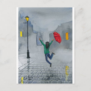 KVINNA MED UMBRELLA VYKORT