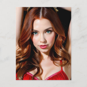 Kvinna med vacker Auburn Hair Vykort