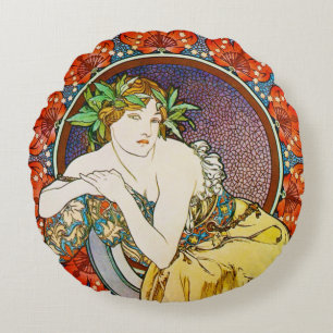 Kvinna med vallmo, Alphonse Mucha Dekorativ kudde