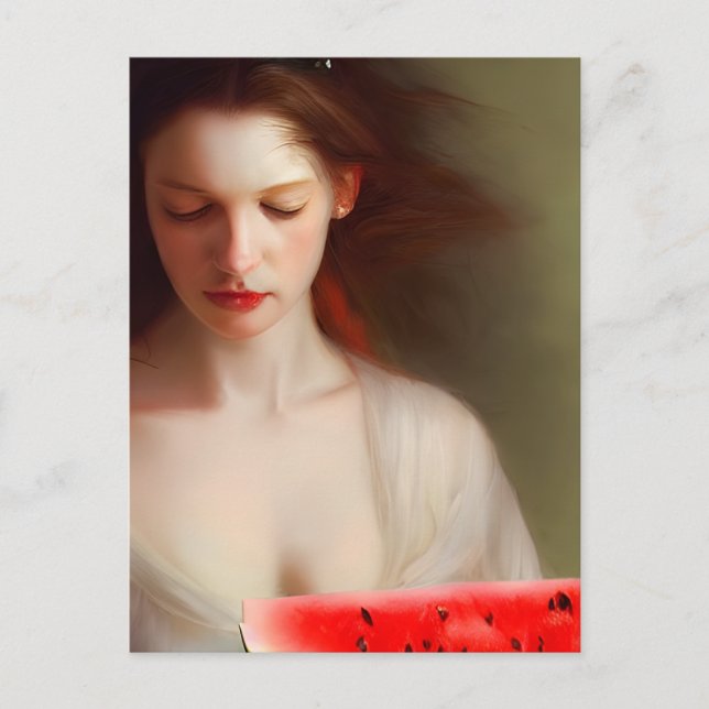 Kvinna med vattenmelon vykort (Framsida)