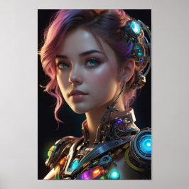 Kvinna med Vibrant Rosa Hair Poster