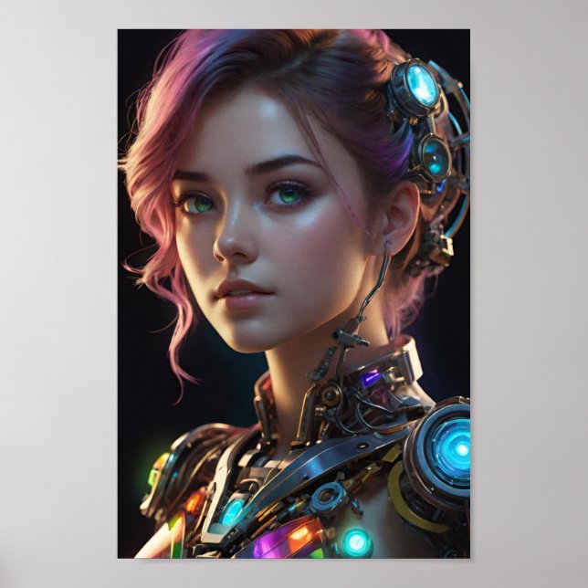 Kvinna med Vibrant Rosa Hair Poster (Framsidan)