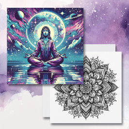 Kvinna Meditating Andlig Serene Art Kort
