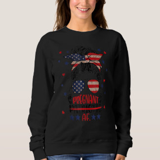 Kvinna Messy Bun 4:e juli: Patriotic Af Gravida T Shirt