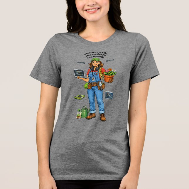 Kvinna Mjukvaruingenjör vars hobby är Trädgårdsskö T Shirt (Framsida)