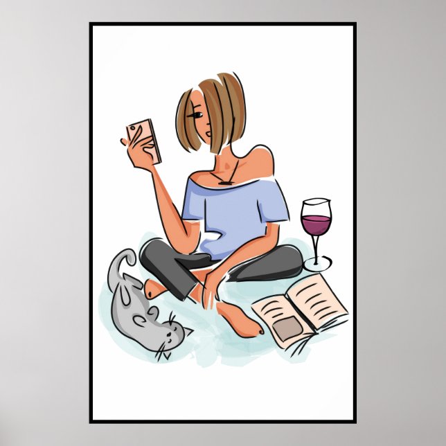 Kvinna Multitasking Utskrivbar Poster (Framsidan)