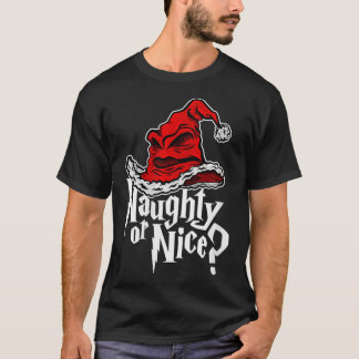 Kvinna Naughty eller Nice Sorterade julhatt VNeck T Shirt