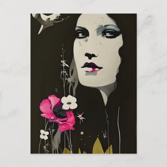Kvinna och blommor vykort (Framsida)