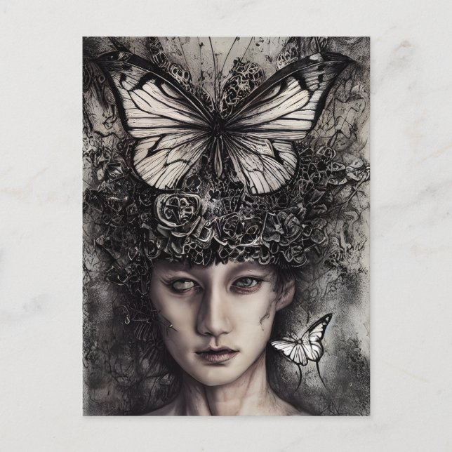 Kvinna och fjärilar vykort (Framsida)