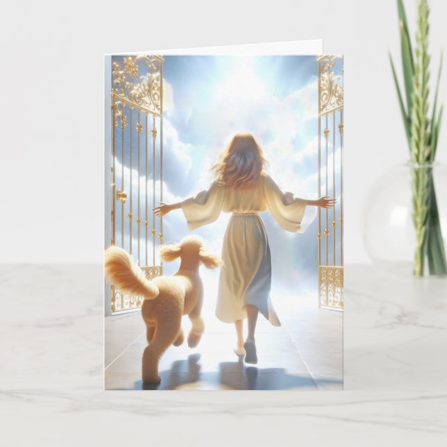 Kvinna och Goldendoodle vid himlens Grind Kort (Framsida)